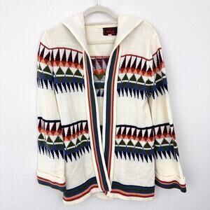 Skiva Womens Vintage Hooded Cardigan Sweater Size M Aztec Southwestern White